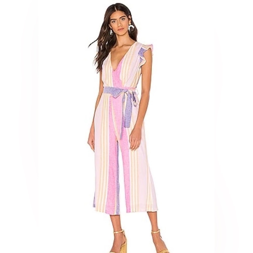 Revolve Kairi x Linen and Dot Striped Pink and Purple Jumpsuit
